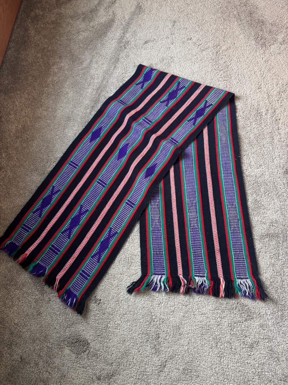 Vintage Multicolor Striped Woven Scarf Fringe Boho Southwestern Geometric